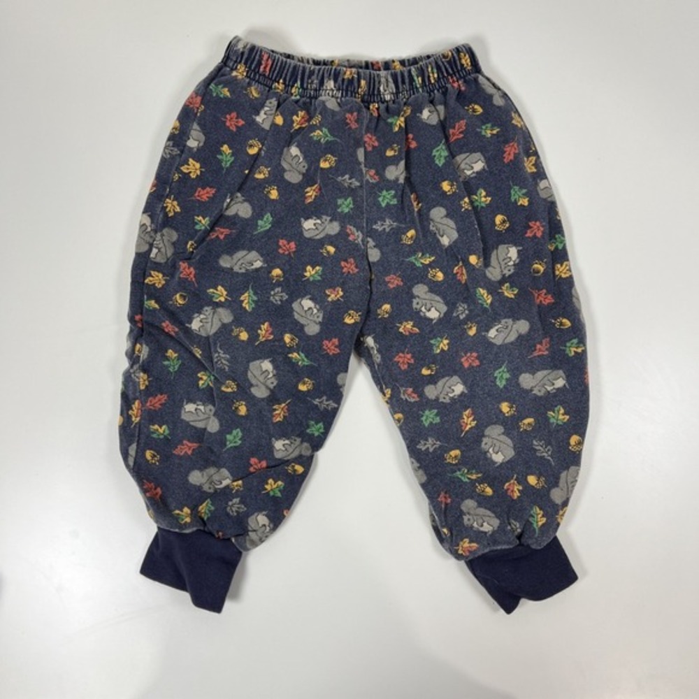 Vintage 90's Class Club Baby 100% Cotton Navy Pants, Squirrel Acorn Print 18M